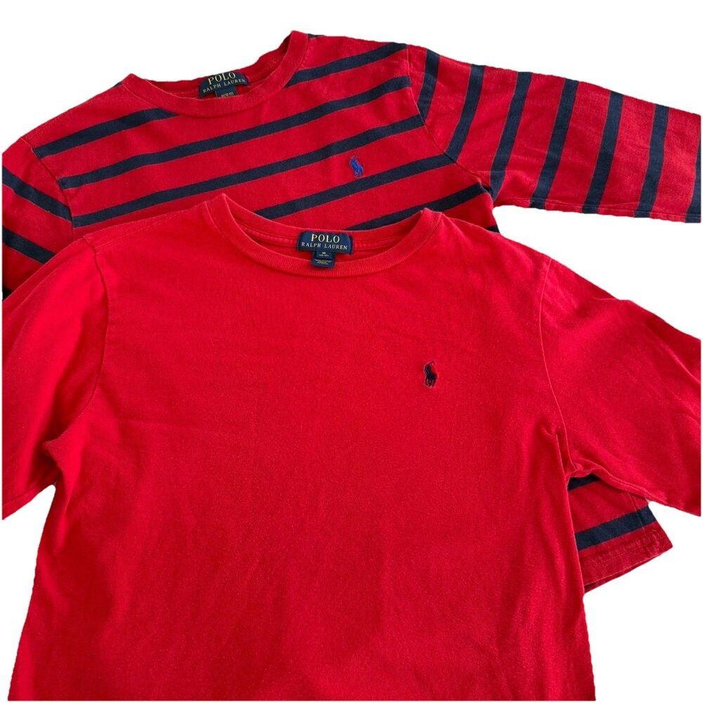 Bundle Ralph Lauren Polo Boys M 10/12 Long Sleeve TShirts Red Blue 100% Cotton